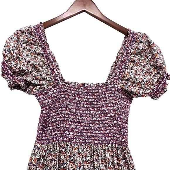 O.P.T Sz S Daphne Tiered Smocked Bodice Pocket Midi Dress Purple Cottagecore - Picture 5 of 12